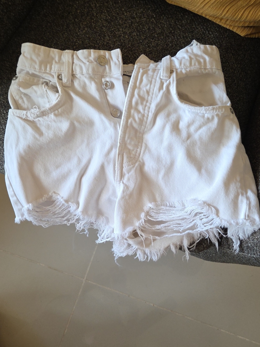 High-Rise White Distressed Denim Women's Shorts